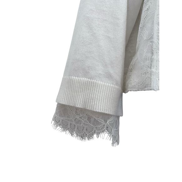 89th & Madison Ivory Lace Detail Rib Trim Open Crop Cardigan Petite Size XL - Picture 4 of 10